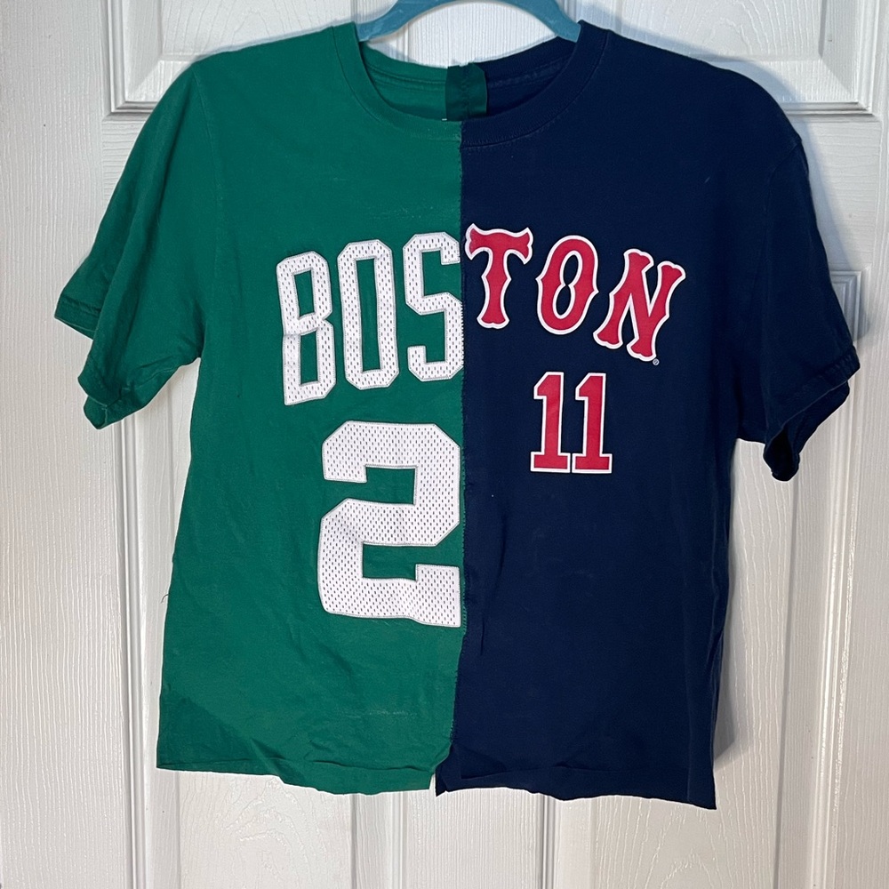 Boston Split Design T-Shirt - Green and Blue